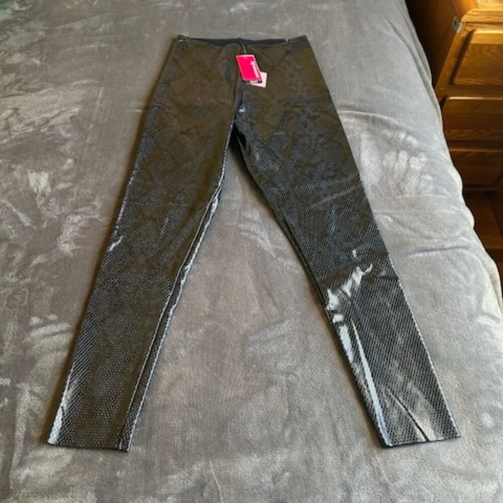 Commando Snake Skin Faux Leather Leggings Navy Large NWT